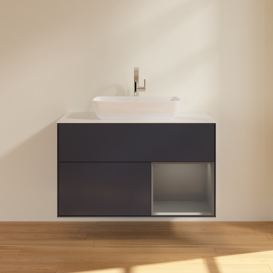 Тумба под раковину Villeroy & Boch Finion 100х50,1 см с подсветкой МДФ темно-синий матовый лак/стекло белое матовое G781GKHG