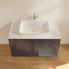 Тумба под раковину Villeroy & Boch Finion 100х50,1 см с подсветкой МДФ темно-синий матовый лак/стекло белое матовое G781GKHG