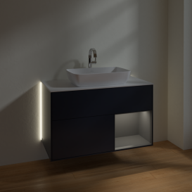 Тумба под раковину Villeroy & Boch Finion 100х50,1 см с подсветкой МДФ темно-синий матовый лак/стекло белое матовое G781GKHG