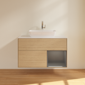 Тумба под раковину Villeroy & Boch Finion 100х50,1 см с подсветкой МДФ шпон дуба/стекло белое матовое G781GKPC