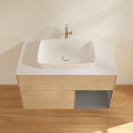 Тумба под раковину Villeroy & Boch Finion 100х50,1 см с подсветкой МДФ шпон дуба/стекло белое матовое G781GKPC