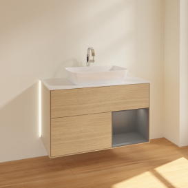 Тумба под раковину Villeroy & Boch Finion 100х50,1 см с подсветкой МДФ шпон дуба/стекло белое матовое G781GKPC