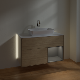 Тумба под раковину Villeroy & Boch Finion 100х50,1 см с подсветкой МДФ шпон дуба/стекло белое матовое G781GKPC