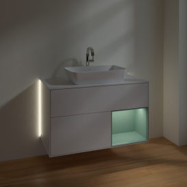 Тумба под раковину Villeroy & Boch Finion 100х50,1 см с подсветкой МДФ глянцевый белый лак/стекло белое матовое G781GMGF