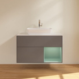 Тумба под раковину Villeroy & Boch Finion 100х50,1 см с подсветкой МДФ антрацит матовый лак/стекло белое матовое G781GMGK