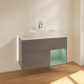 Тумба под раковину Villeroy & Boch Finion 100х50,1 см с подсветкой МДФ антрацит матовый лак/стекло белое матовое G781GMGK