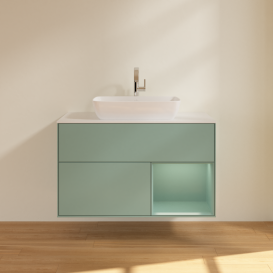 Тумба под раковину Villeroy & Boch Finion 100х50,1 см с подсветкой МДФ оливковый матовый лак/стекло белое матовое G781GMGM