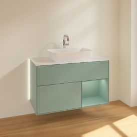 Тумба под раковину Villeroy & Boch Finion 100х50,1 см с подсветкой МДФ оливковый матовый лак/стекло белое матовое G781GMGM