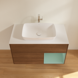 Тумба под раковину Villeroy & Boch Finion 100х50,1 см с подсветкой МДФ шпон грецкого ореха/стекло белое матовое G781GMGN