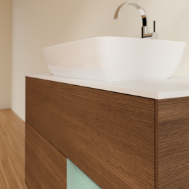 Тумба под раковину Villeroy & Boch Finion 100х50,1 см с подсветкой МДФ шпон грецкого ореха/стекло белое матовое G781GMGN