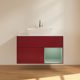 Тумба под раковину Villeroy & Boch Finion 100х50,1 см с подсветкой МДФ пион матовый лак/стекло белое матовое G781GMHB