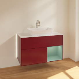 Тумба под раковину Villeroy & Boch Finion 100х50,1 см с подсветкой МДФ пион матовый лак/стекло белое матовое G781GMHB