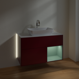 Тумба под раковину Villeroy & Boch Finion 100х50,1 см с подсветкой МДФ пион матовый лак/стекло белое матовое G781GMHB