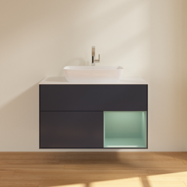 Тумба под раковину Villeroy & Boch Finion 100х50,1 см с подсветкой МДФ темно-синий матовый лак/стекло белое матовое G781GMHG