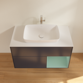 Тумба под раковину Villeroy & Boch Finion 100х50,1 см с подсветкой МДФ темно-синий матовый лак/стекло белое матовое G781GMHG