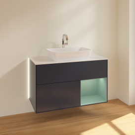 Тумба под раковину Villeroy & Boch Finion 100х50,1 см с подсветкой МДФ темно-синий матовый лак/стекло белое матовое G781GMHG