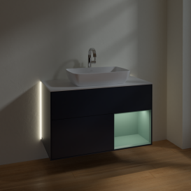 Тумба под раковину Villeroy & Boch Finion 100х50,1 см с подсветкой МДФ темно-синий матовый лак/стекло белое матовое G781GMHG