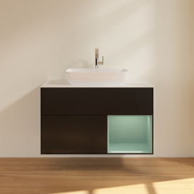 Тумба под раковину Villeroy & Boch Finion 100х50,1 см с подсветкой МДФ черный матовый лак/стекло белое матовое G781GMPD