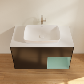 Тумба под раковину Villeroy & Boch Finion 100х50,1 см с подсветкой МДФ черный матовый лак/стекло белое матовое G781GMPD