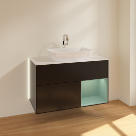 Тумба под раковину Villeroy & Boch Finion 100х50,1 см с подсветкой МДФ черный матовый лак/стекло белое матовое G781GMPD