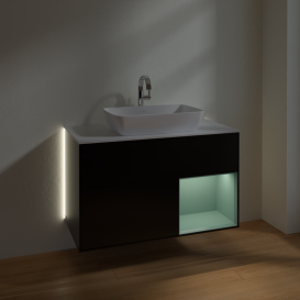 Тумба под раковину Villeroy & Boch Finion 100х50,1 см с подсветкой МДФ черный матовый лак/стекло белое матовое G781GMPD
