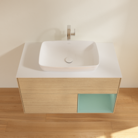 Тумба під раковину Villeroy & Boch Finion 100х50,1 см із підсвічуванням МДФ шпон дуба/скло біле матове G781GMPC