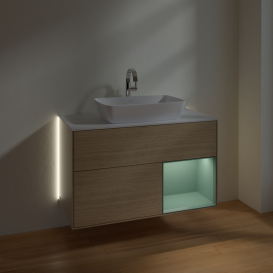 Тумба під раковину Villeroy & Boch Finion 100х50,1 см із підсвічуванням МДФ шпон дуба/скло біле матове G781GMPC