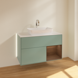 Тумба под раковину Villeroy & Boch Finion 100х50,1 см с подсветкой МДФ оливковый матовый лак/стекло белое матовое G781GNGM