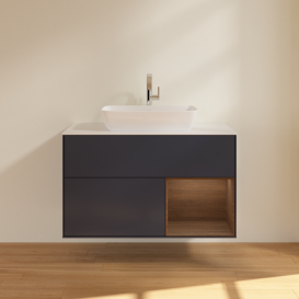 Тумба под раковину Villeroy & Boch Finion 100х50,1 см с подсветкой МДФ темно-синий матовый лак/стекло белое матовое G781GNHG