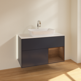 Тумба под раковину Villeroy & Boch Finion 100х50,1 см с подсветкой МДФ темно-синий матовый лак/стекло белое матовое G781GNHG