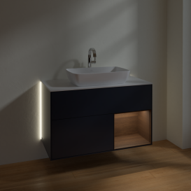 Тумба под раковину Villeroy & Boch Finion 100х50,1 см с подсветкой МДФ темно-синий матовый лак/стекло белое матовое G781GNHG