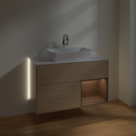 Тумба под раковину Villeroy & Boch Finion 100х50,1 см с подсветкой МДФ шпон дуба/стекло белое матовое G781GNPC