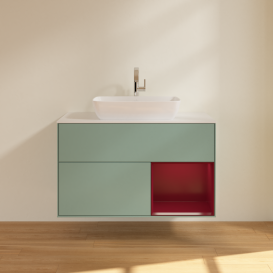 Тумба под раковину Villeroy & Boch Finion 100х50,1 см с подсветкой МДФ оливковый матовый лак/стекло белое матовое G781HBGM