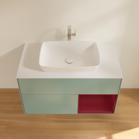 Тумба под раковину Villeroy & Boch Finion 100х50,1 см с подсветкой МДФ оливковый матовый лак/стекло белое матовое G781HBGM