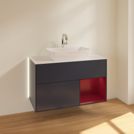 Тумба под раковину Villeroy & Boch Finion 100х50,1 см с подсветкой МДФ темно-синий матовый лак/стекло белое матовое G781HBHG