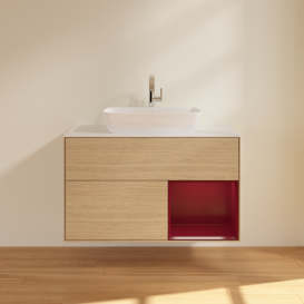 Тумба под раковину Villeroy & Boch Finion 100х50,1 см с подсветкой МДФ шпон дуба/стекло белое матовое G781HBPC