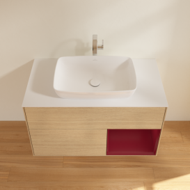 Тумба под раковину Villeroy & Boch Finion 100х50,1 см с подсветкой МДФ шпон дуба/стекло белое матовое G781HBPC