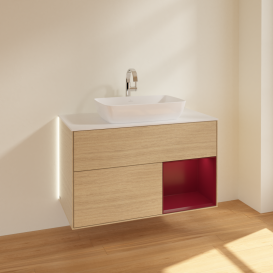 Тумба под раковину Villeroy & Boch Finion 100х50,1 см с подсветкой МДФ шпон дуба/стекло белое матовое G781HBPC