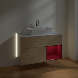 Тумба под раковину Villeroy & Boch Finion 100х50,1 см с подсветкой МДФ шпон дуба/стекло белое матовое G781HBPC