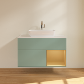 Тумба под раковину Villeroy & Boch Finion 100х50,1 см с подсветкой МДФ оливковый матовый лак/стекло белое матовое G781HFGM