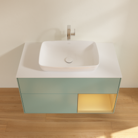 Тумба під раковину Villeroy & Boch Finion 100х50,1 см із підсвічуванням МДФ оливковий матовий лак/скло біле матове G781HFGM