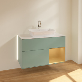 Тумба під раковину Villeroy & Boch Finion 100х50,1 см із підсвічуванням МДФ оливковий матовий лак/скло біле матове G781HFGM