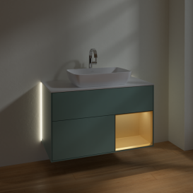 Тумба під раковину Villeroy & Boch Finion 100х50,1 см із підсвічуванням МДФ оливковий матовий лак/скло біле матове G781HFGM