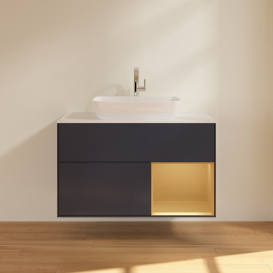 Тумба под раковину Villeroy & Boch Finion 100х50,1 см с подсветкой МДФ темно-синий матовый лак/стекло белое матовое G781HFHG