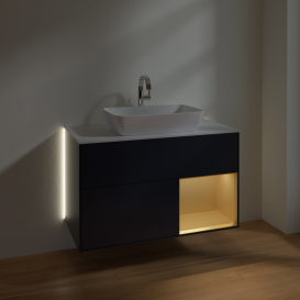 Тумба под раковину Villeroy & Boch Finion 100х50,1 см с подсветкой МДФ темно-синий матовый лак/стекло белое матовое G781HFHG