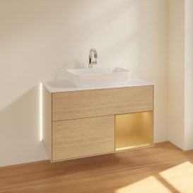 Тумба под раковину Villeroy & Boch Finion 100х50,1 см с подсветкой МДФ шпон дуба/стекло белое матовое G781HFPC