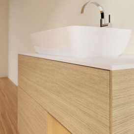 Тумба под раковину Villeroy & Boch Finion 100х50,1 см с подсветкой МДФ шпон дуба/стекло белое матовое G781HFPC