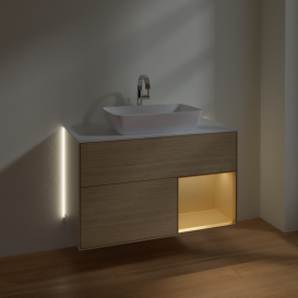 Тумба под раковину Villeroy & Boch Finion 100х50,1 см с подсветкой МДФ шпон дуба/стекло белое матовое G781HFPC