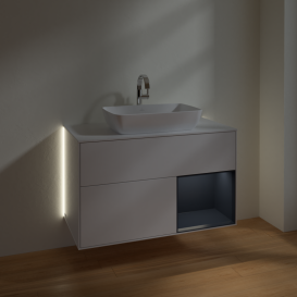 Тумба под раковину Villeroy & Boch Finion 100х50,1 см с подсветкой МДФ глянцевый белый лак/стекло белое матовое G781HGGF