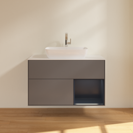 Тумба под раковину Villeroy & Boch Finion 100х50,1 см с подсветкой МДФ антрацит матовый лак/стекло белое матовое G781HGGK